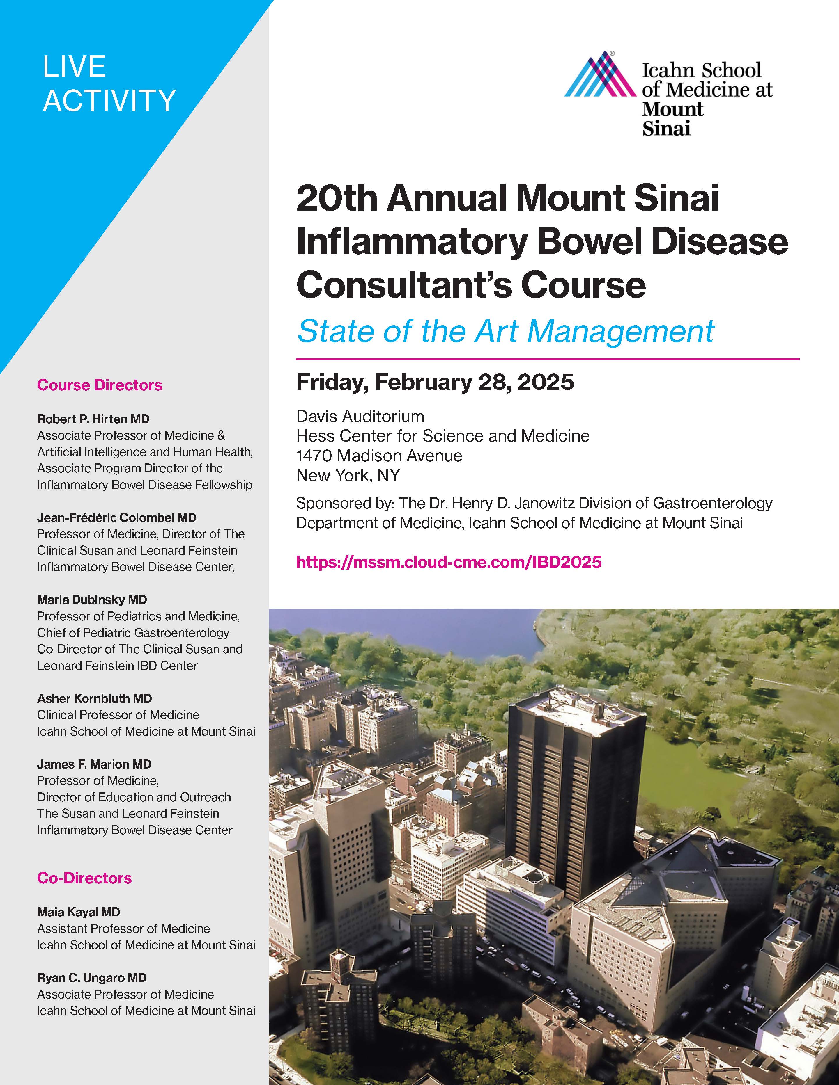 20th Annual Mount Sinai Inflammatory Bowel Disease Consultants Course: State of the Art Management Banner